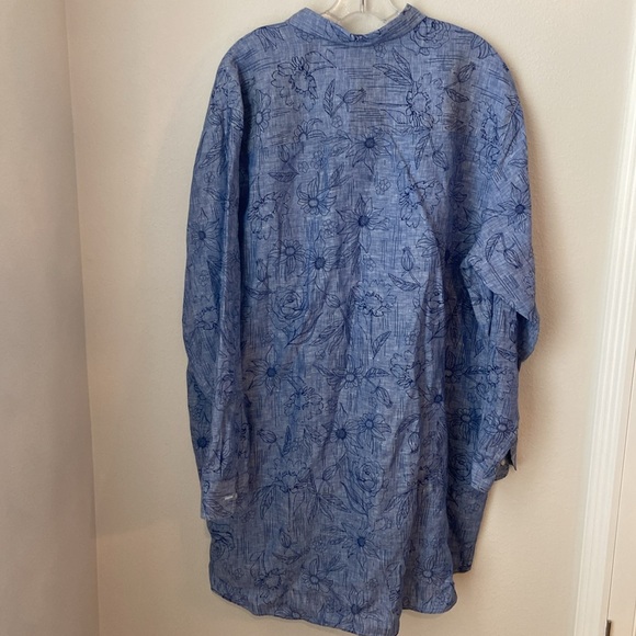 Frank & Eileen MARY Classic Linen Shirt Dress in Blue Tropical Print - Picture 4 of 8